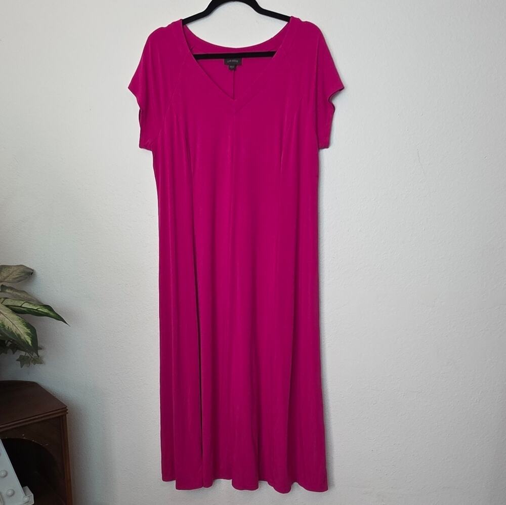 J.JILL Wearever Collection Pink V Neck Jersey Knit Maxi Dress Stretchy Sz Large